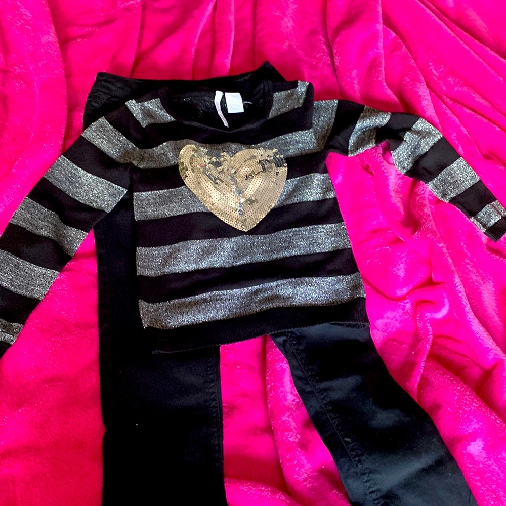 Heart-N-Crush girls Black and silver striped heart sweater